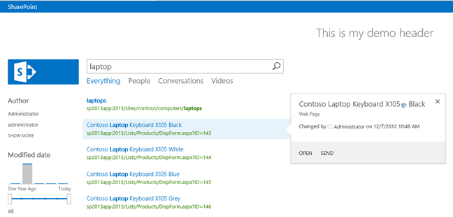 Search Results in Internet Explorer