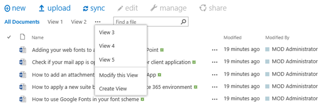 List view selector menu
