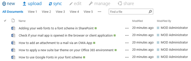 List view selector with 6 available views