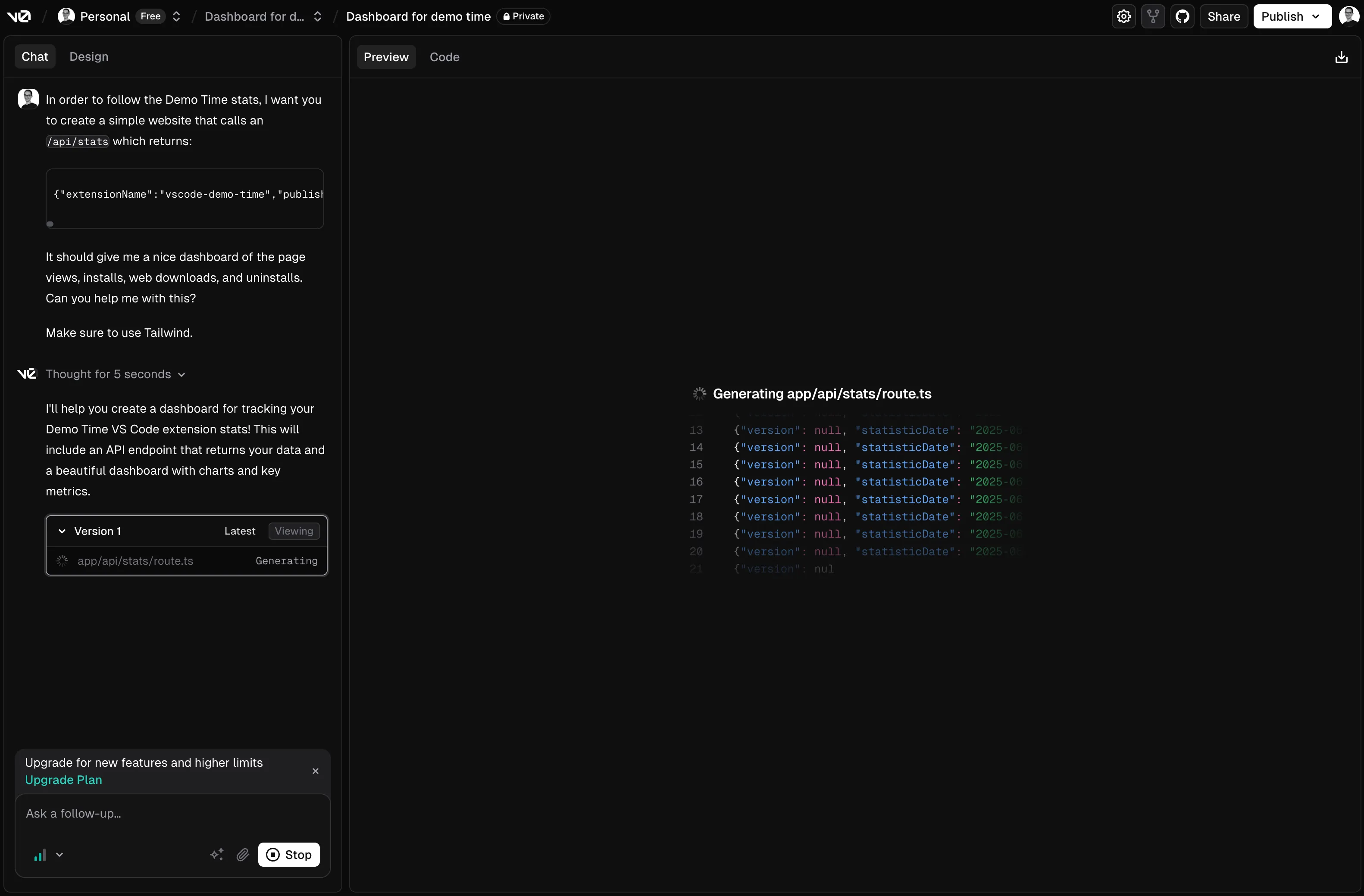 v0.dev UI experience